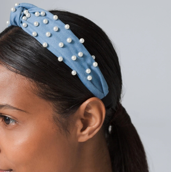 HOST PICK!!! Denim Knot Headband with Faux Pearls - Picture 2 of 3